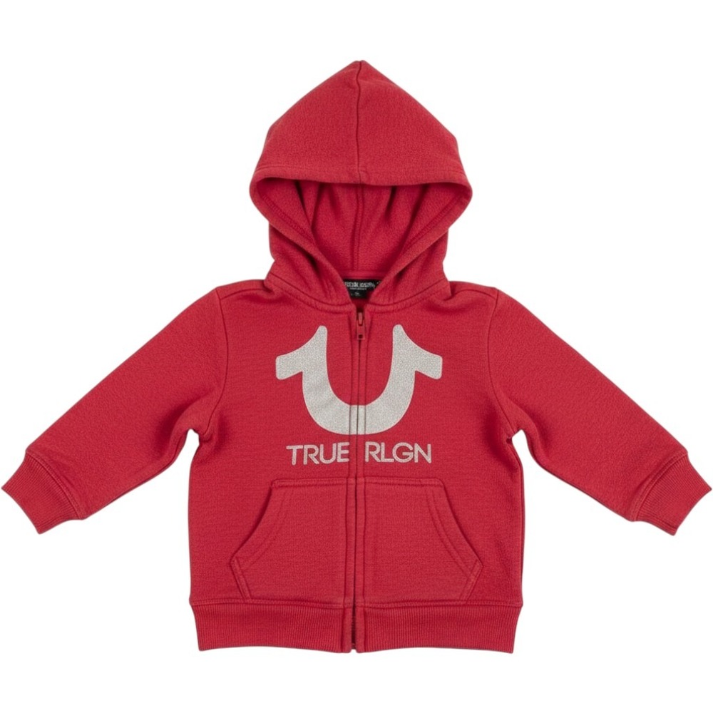 True Religion Hoodie Toddler 2T Red Good Glitter Logo Zip Up Sweatshirt